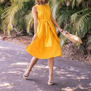 Ann Taylor Yellow Sleeveless Belted Dress